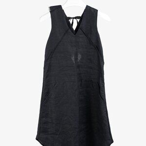 Denis Gagnon Ruffle Back Sleeveless Black Linen Dress